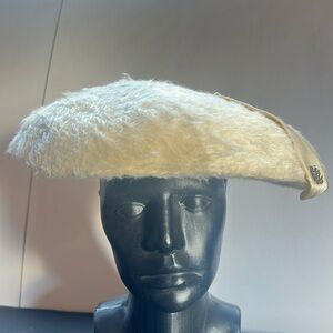 Vintage possibly Eva Mae Modes Cream Colored Fascinator Saucer Hat w/glass stone